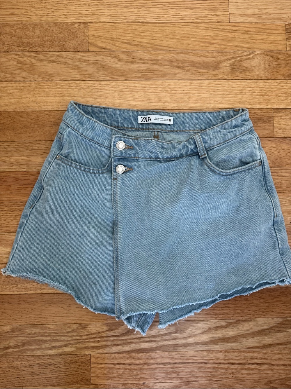Zara Washed Blue Denim Wrap Skort